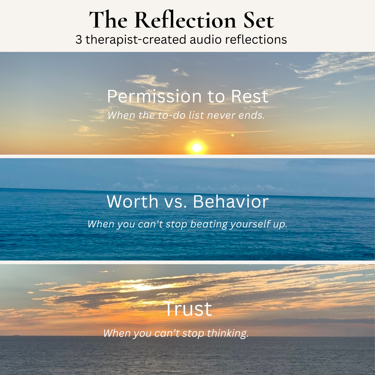 Mindfulness Audio Bundle for Stress Support by a Therapist | The Reflection Set